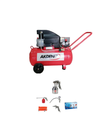 Akdeniz 50 Lt Hava Kompresörü 8 Bar+Hava Kompresör Seti 5 Parçalı 5 Parça