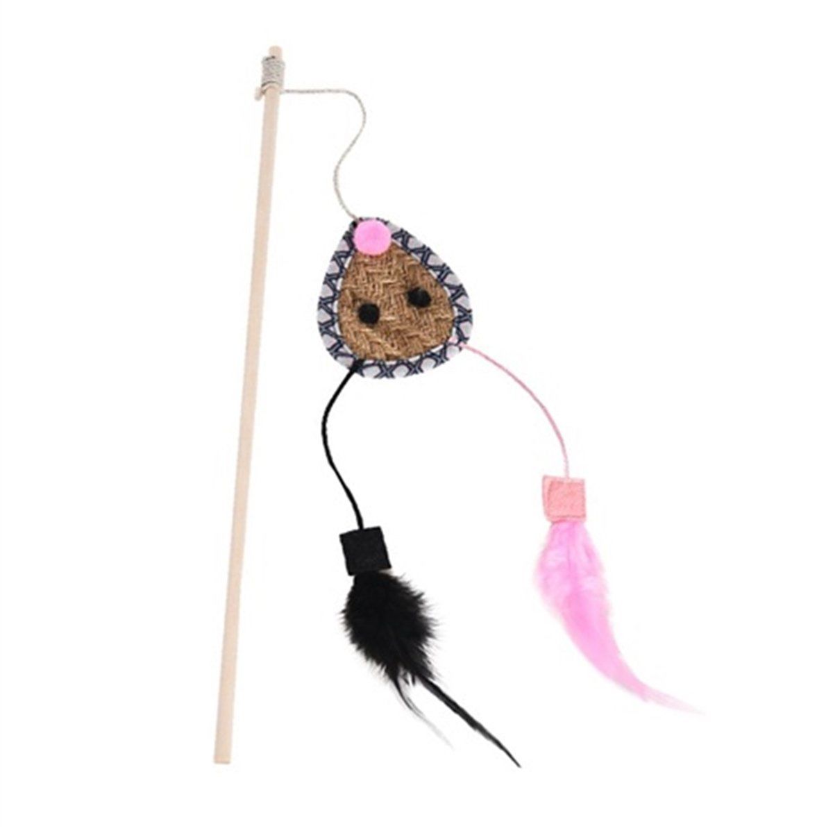 Zampa Tüylü Hasır Oyuncaklı Kedi Oltası, Kahverengi 40 Cm