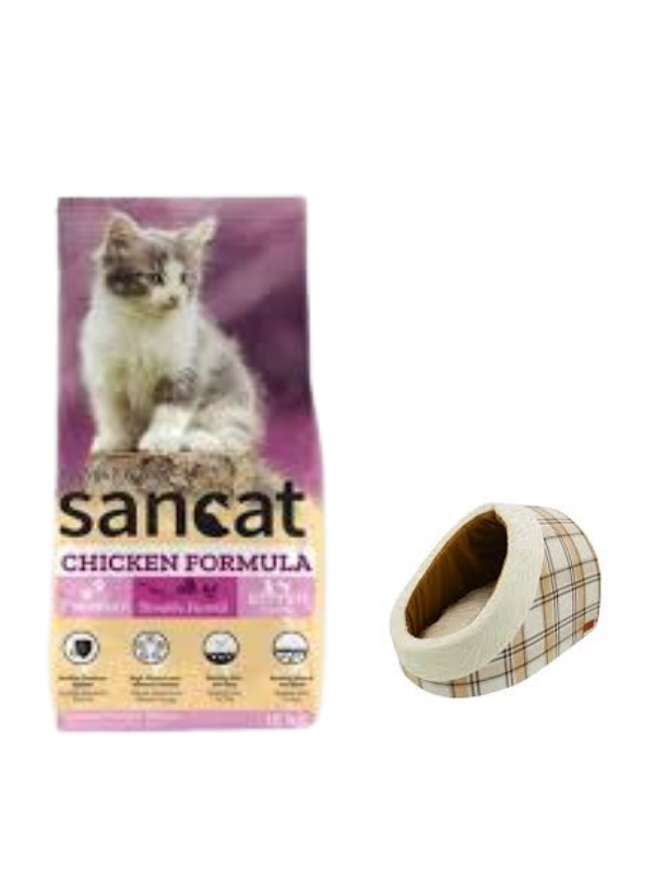 Sancat Premium Tavuklu Yavru Kedi Maması 15 Kg,Mia Alaska Ekose Krem Yatak