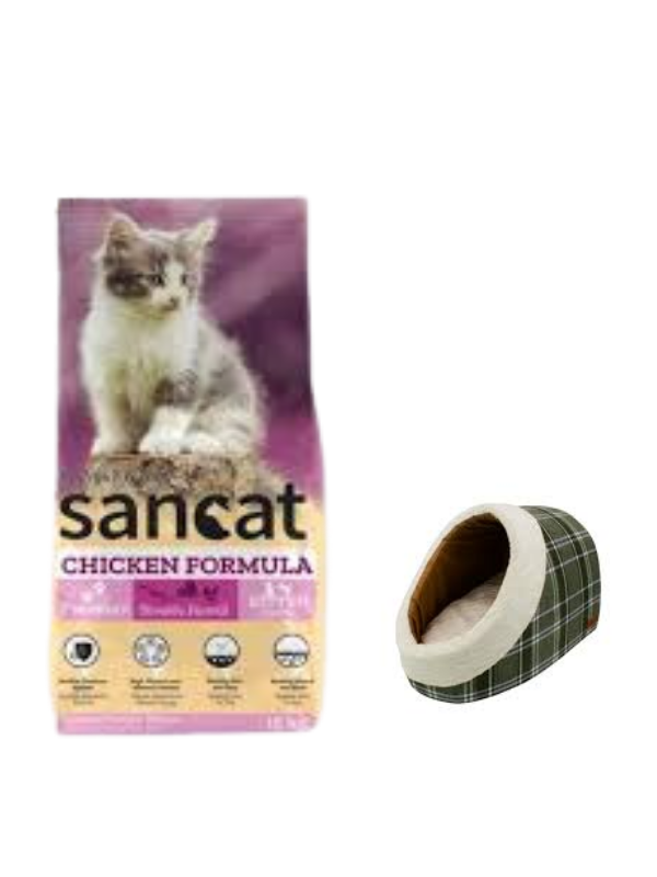 Sancat Premium Tavuklu Yavru Kedi Maması 15 Kg,Mia Alaska Ekose Yeşil Yatak