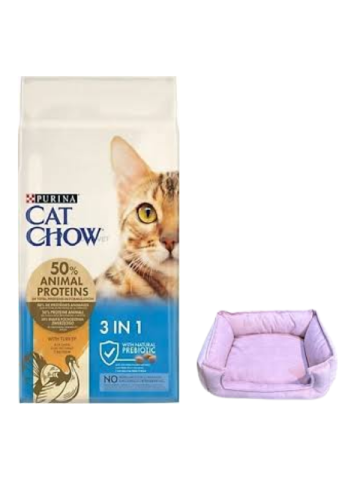 Cat Chow 3ü1 Arada Hindili Yetişkin Kedi Maması 15 Kg, Mini Small Mor Yatak