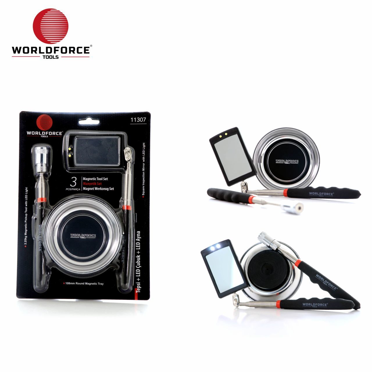 Worldforce Manyetik Set 3'lü (Tepsi + LED Çubuk + LED Ayna)