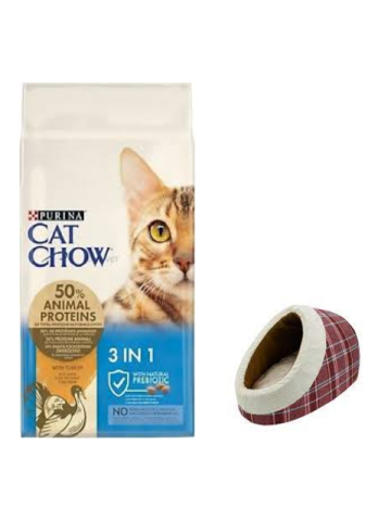 Cat Chow 3ü1 Arada Hindili Yetişkin Kedi Maması 15 Kg, Mia Alaska Ekose Kırmızı Yatak