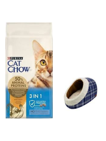 Cat Chow 3ü1 Arada Hindili Yetişkin Kedi Maması 15 Kg, Mia Alaska Ekose Mavi Yatak