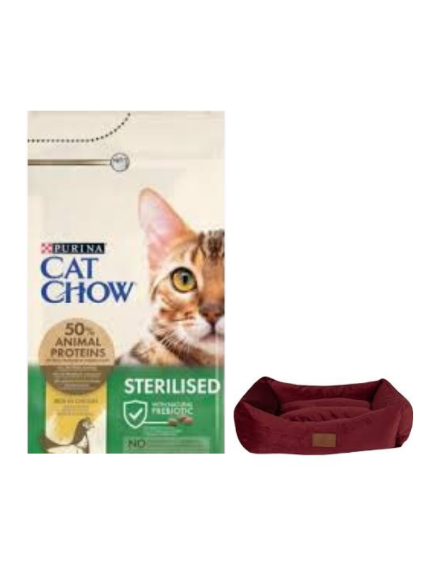 Cat Chow Sterilised Yetişkin Kedi Maması 15 Kg, Mini Small Bordo Yatak