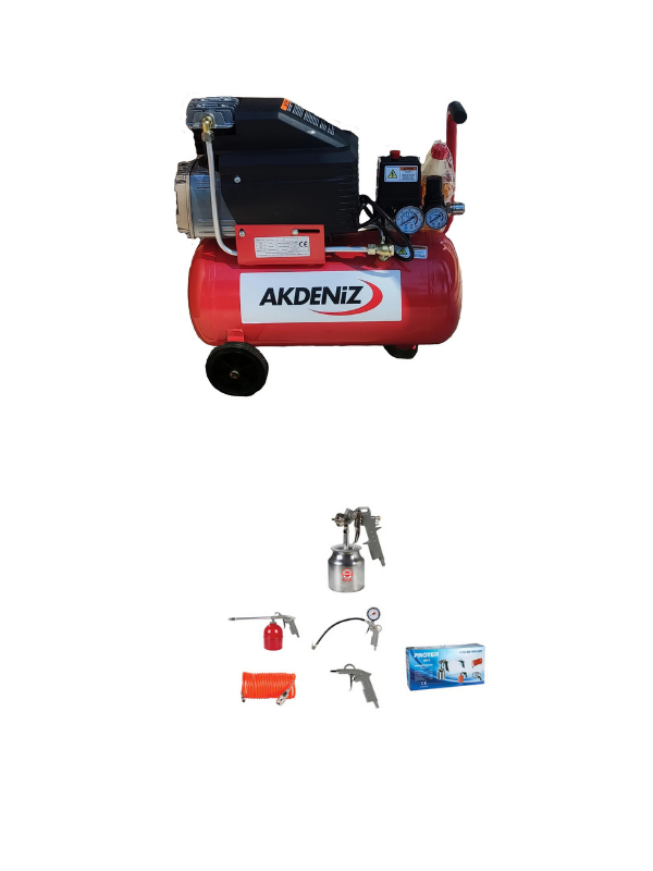 Akdeniz 24 Lt. Yağlı Hava Kompresörü+Hava Kompresör Seti 5 Parçalı 5 parça