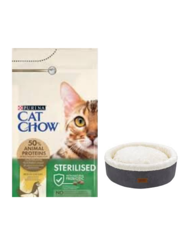 Cat Chow Sterilised Yetişkin Kedi Maması 15 Kg, Gri Mia Donut Yatak