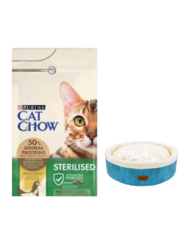 Cat Chow Sterilised Yetişkin Kedi Maması 15 Kg, Mavi Mia Donut Yatak