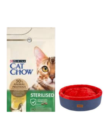 Cat Chow Sterilised Yetişkin Kedi Maması 15 Kg, Lacivert Mia Donut Yatak