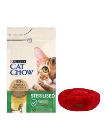Cat Chow Sterilised Yetişkin Kedi Maması 15 Kg, Kırmızı Luxe Donut Yatak