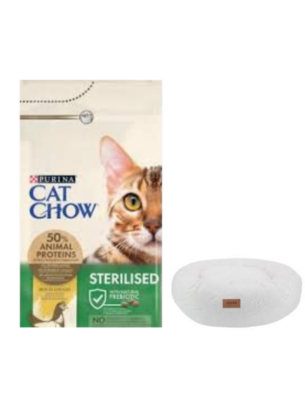 Cat Chow Sterilised Yetişkin Kedi Maması 15 Kg, Beyaz Luxe Donut Yatak