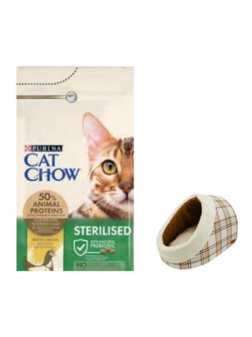 Cat Chow Sterilised Yetişkin Kedi Maması 15 Kg, Mia Alaska Ekose Krem Yatak