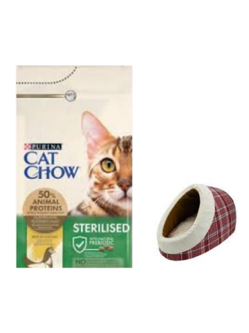 Cat Chow Sterilised Yetişkin Kedi Maması 15 Kg, Mia Alaska Ekose Kırmızı Yatak