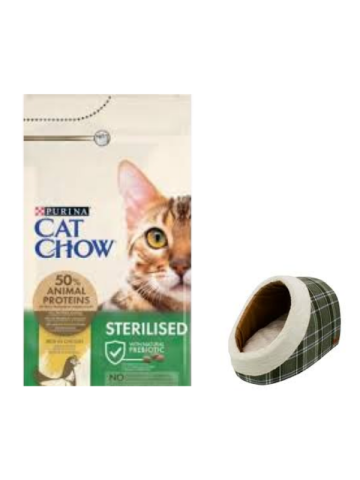 Cat Chow Sterilised Yetişkin Kedi Maması 15 Kg, Mia Alaska Ekose Yeşil Yatak