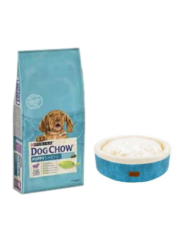 Dog Chow Kuzu Etli Yavru Köpek Maması 14 Kg,Mavi Mia Donut Yatak