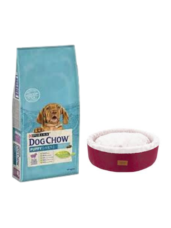 Dog Chow Kuzu Etli Yavru Köpek Maması 14 Kg,Bordo Mia Donut Yatak