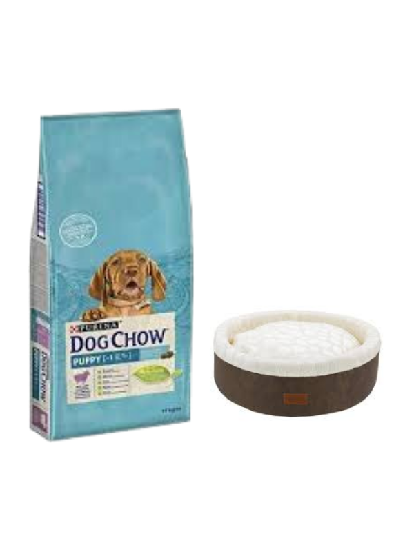 Dog Chow Kuzu Etli Yavru Köpek Maması 14 Kg,Kahve Mia Donut Yatak