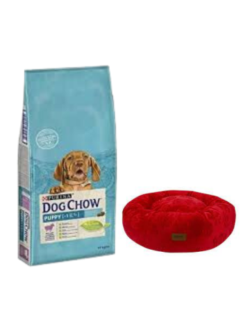 Dog Chow Kuzu Etli Yavru Köpek Maması 14 Kg,Kırmızı Luxe Donut Yatak
