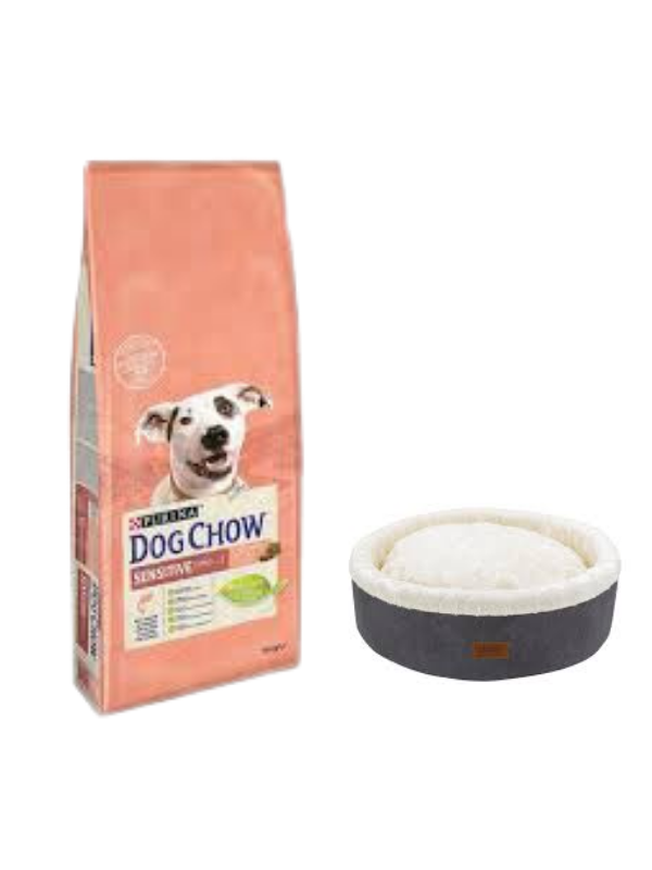 Dog Chow Somonlu Yetişkin Köpek Maması 14 Kg,Gri Mia Donut Yatak