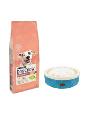 Dog Chow Somonlu Yetişkin Köpek Maması 14 Kg,Mavi Mia Donut Yatak