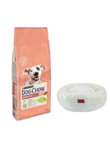 Dog Chow Somonlu Yetişkin Köpek Maması 14 Kg,Beyaz Luxe Donut Yatak