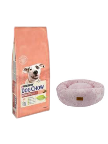 Dog Chow Somonlu Yetişkin Köpek Maması 14 Kg,Pembe Luxe Donut Yatak