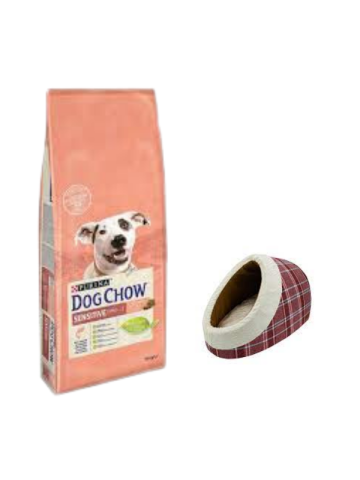 Dog Chow Somonlu Yetişkin Köpek Maması 14 Kg,Mia Alaska Ekose Kırmızı Yatak