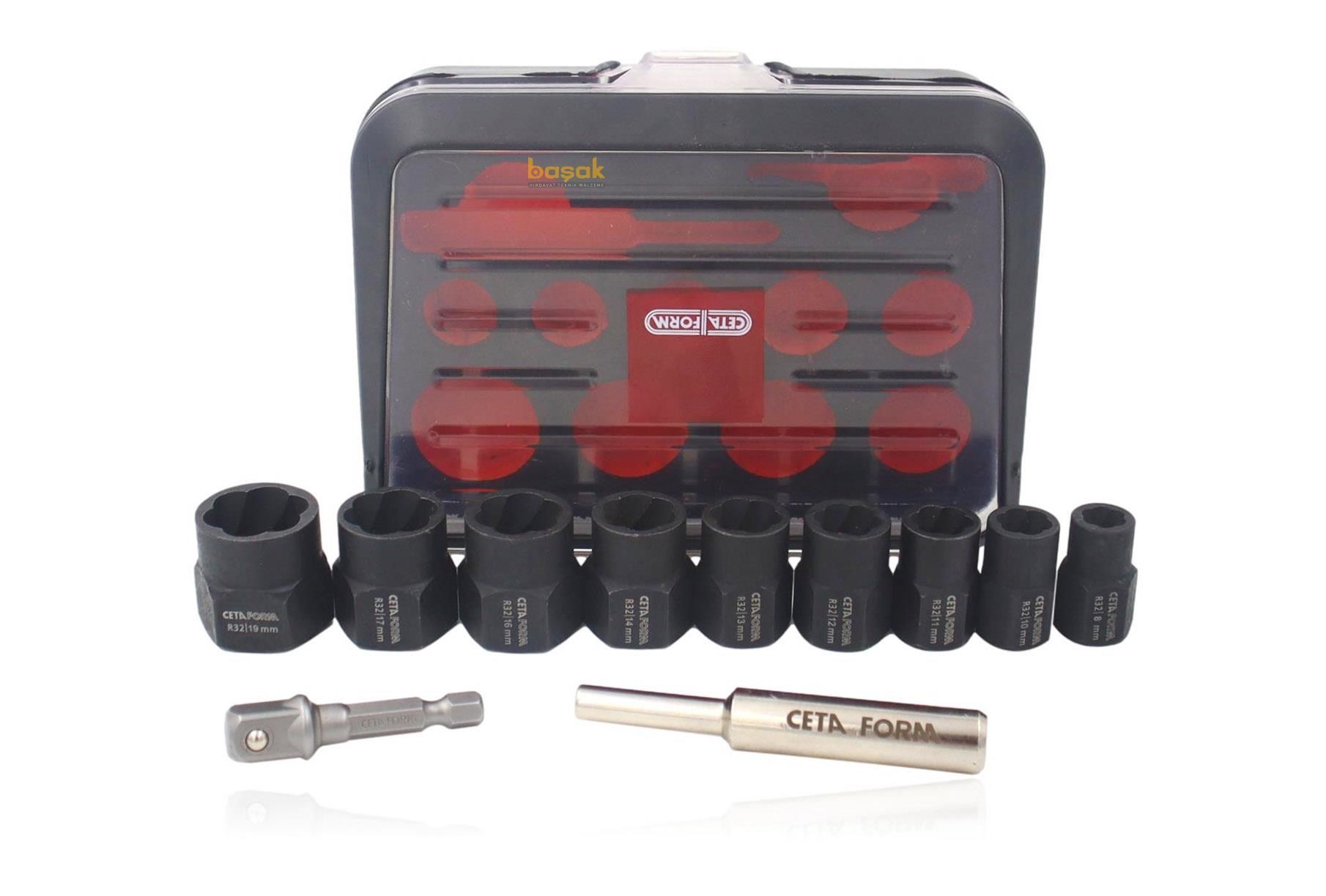 Ceta Form R32-P11 Aşınmış Civata için Lokma Takımı Spiral Tip 10 Parça 3/8''