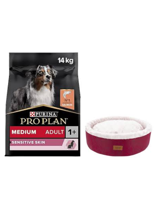 Pro Plan Medium Adult Somonlu Hassas Yetişkin Köpek Maması 14 Kg,Bordo Mia Donut Yatak