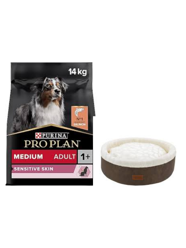 Pro Plan Medium Adult Somonlu Hassas Yetişkin Köpek Maması 14 Kg,Kahve Mia Donut Yatak
