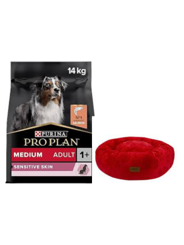 Pro Plan Medium Adult Somonlu Hassas Yetişkin Köpek Maması 14 Kg,Kırmızı Luxe Donut Yatak