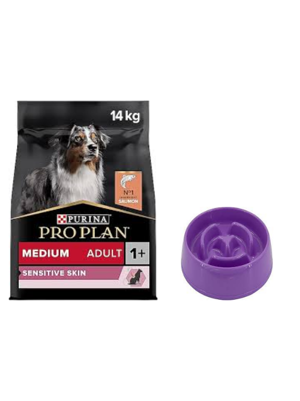 Pro Plan Medium Adult Somonlu Hassas Yetişkin Köpek Maması 14 Kg,Yavaş Yeme Mama Kabı 175 Ml.