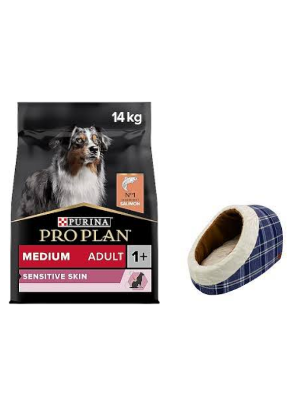 Pro Plan Medium Adult Somonlu Hassas Yetişkin Köpek Maması 14 Kg,Mia Alaska Ekose Mavi Yatak