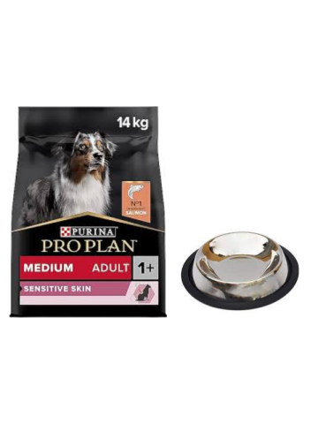 Pro Plan Medium Adult Somonlu Hassas Yetişkin Köpek Maması 14 Kg,Kaymaz Tabanlı Su ve Mama Kabı