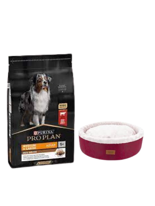 Pro Plan Duo Delice Orta ve Büyük Irk Yetişkin Köpek Maması 10 Kg,Bordo Mia Donut Yatak