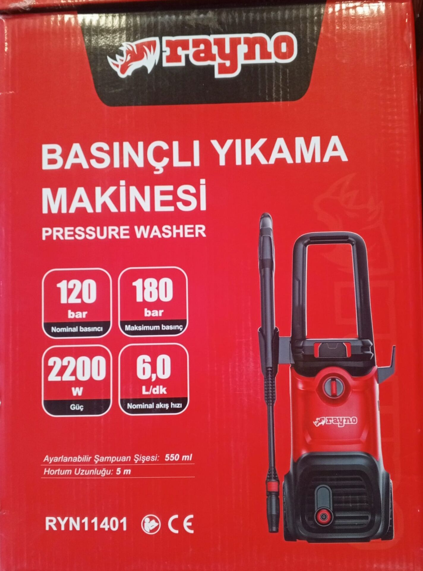 Rayno Yüksek Basınçlı Oto Yıkama Makinesi 2500W 180 Bar