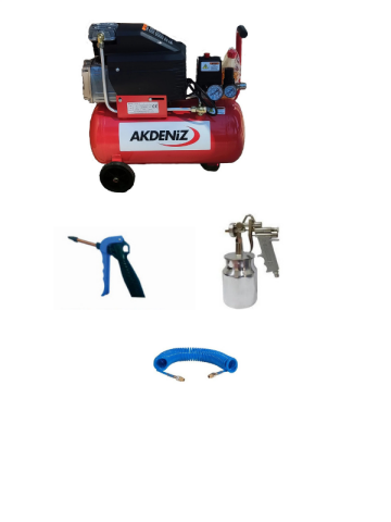 Akdeniz 2 HP 25 LT Hava Kompresörü 8 Bar+Kompresör Seti 4 Parça