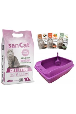 Sancat Bebek Pudra Kokulu 10 Lt Kedi Kumu, Süzgeçli Kedi Tuvaleti, Koku Giderici Toz