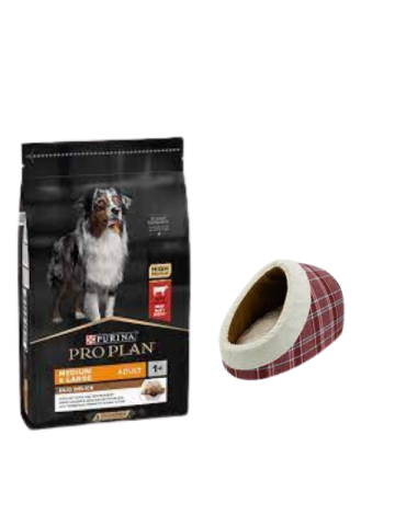 Pro Plan Duo Delice Orta ve Büyük Irk Yetişkin Köpek Maması 10 Kg,Mia Alaska Ekose Kırmızı Yatak