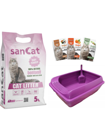 Sancat Bebek Pudra Kokulu 5 Lt Kedi Kumu, Süzgeçli Kedi Tuvaleti, Koku Giderici Toz