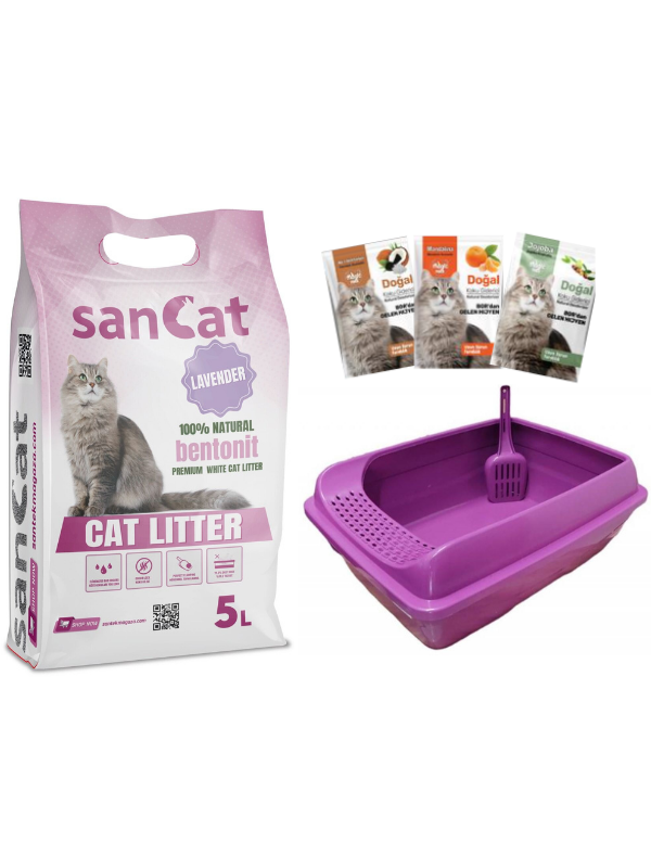 Sancat Lavanta Kokulu 5 Lt Kedi Kumu, Süzgeçli Kedi Tuvaleti, Koku Giderici Toz