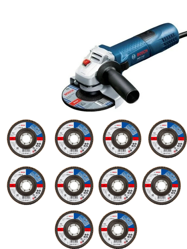 Bosch GWS 7-115 Profesyonel Avuç Taşlama 720 Watt+10 ADET Bosch 115 Mm 60 Kum Flap Dısk 2608603653