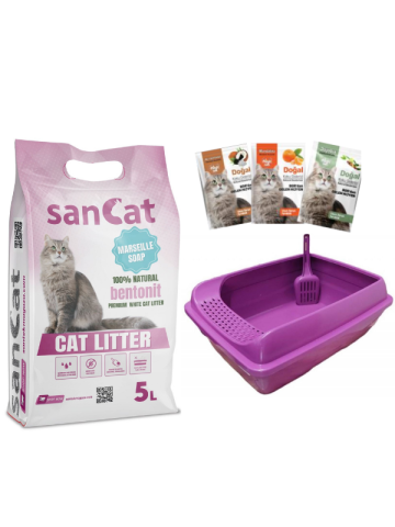 Sancat Marsilya Sabun Kokulu 5 Lt Kedi Kumu, Süzgeçli Kedi Tuvaleti, Koku Giderici Toz