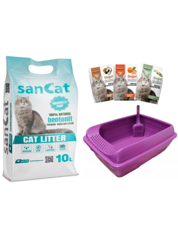 Sancat Marsilya Sabun Kokulu 10 Lt Kedi Kumu, Süzgeçli Kedi Tuvaleti, Koku Giderici Toz