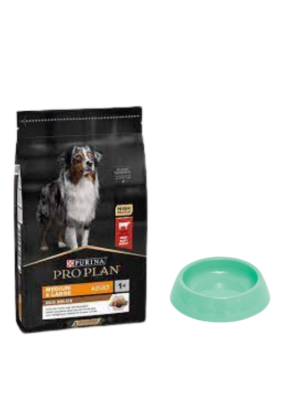 Pro Plan Duo Delice Orta ve Büyük Irk Yetişkin Köpek Maması 10 Kg,Yuvarlak Su ve Mama Kabı