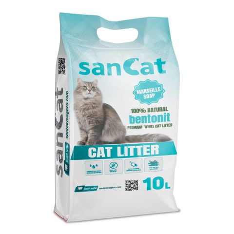 Sancat Marsilya Sabun Kokulu 10 Lt Kedi Kumu, Süzgeçli Kedi Tuvaleti, Koku Giderici Toz