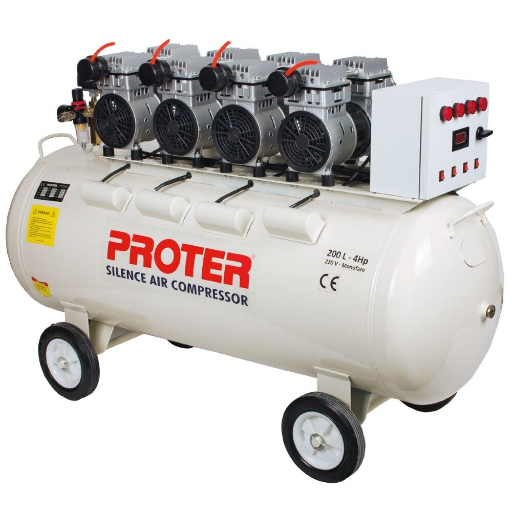 Proter Sessiz- Yağsız 200 Lt 4Hp Monofaze 8 Bar Kompresör