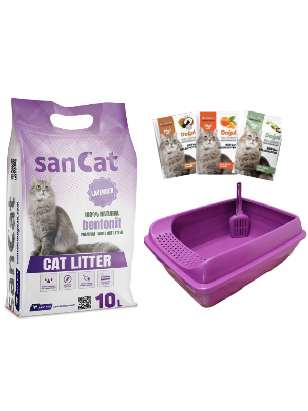 Sancat Lavanta Kokulu 10 Lt Kedi Kumu, Süzgeçli Kedi Tuvaleti, Koku Giderici Toz