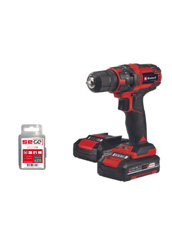 Einhell TC-CD 18/35 Li +39 (2x2,0 Ah), Akülü Vidalama - 4513957+Sece 1/4'' Yıldız Bits Uç Ph2X50 Mm 20 Adet