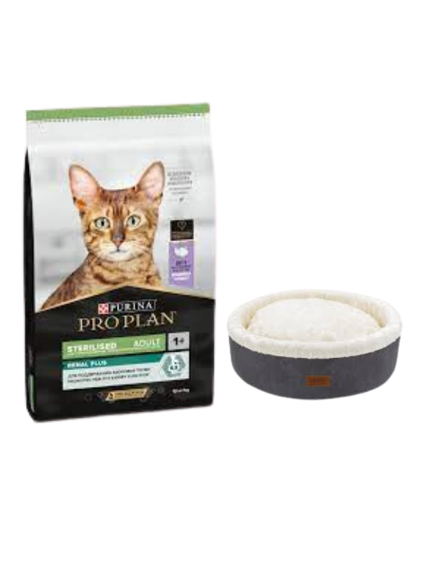 Pro Plan Sterilised Hindi Etli Kısırlaştırılmış Yetişkin Kedi Maması 10 Kg,Gri Mia Donut Yatak